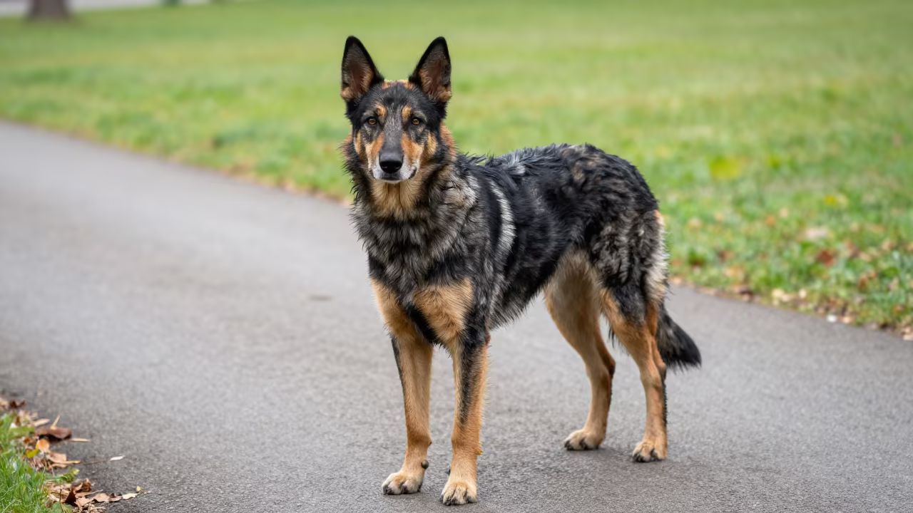 Australian Kelpie Portrait on Quiet Park Path in along a quiet park path with soft open shade and a clean background in Muzaffarnagar