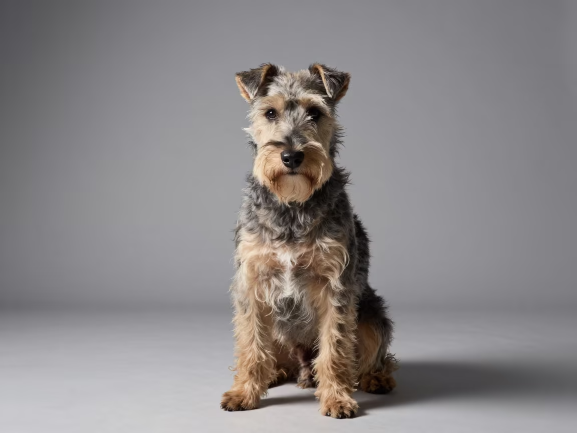 Australian Terrier Portrait in Dawn Studio Light in in a quiet portrait studio with a plain backdrop and eye-level framing in Miami