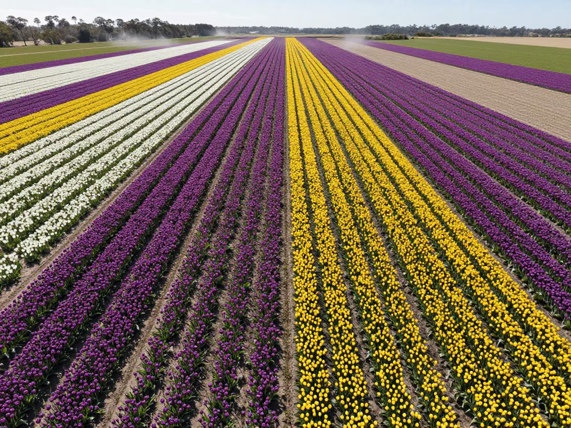 Australian Tulip Fields in Vivid Midmorning Stripes in in Australia
