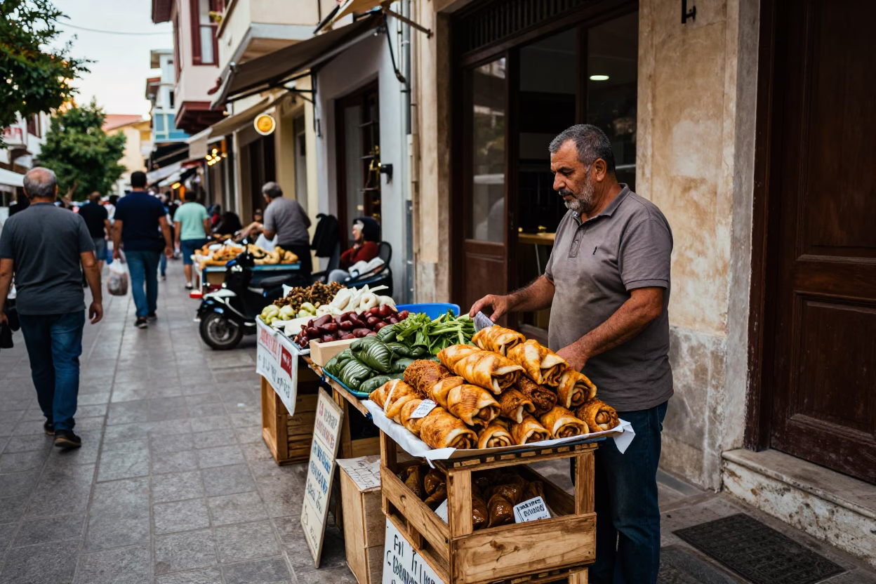 Authentic Greek Street Scene in Athens with Local Produce and Traditional Food in in Athens, Greece