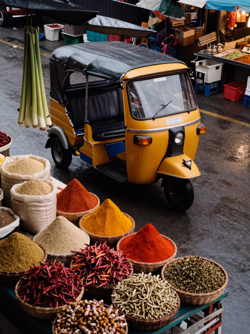Auto Rickshaw in Quezon City Spice Market in at a market stall in Quezon City