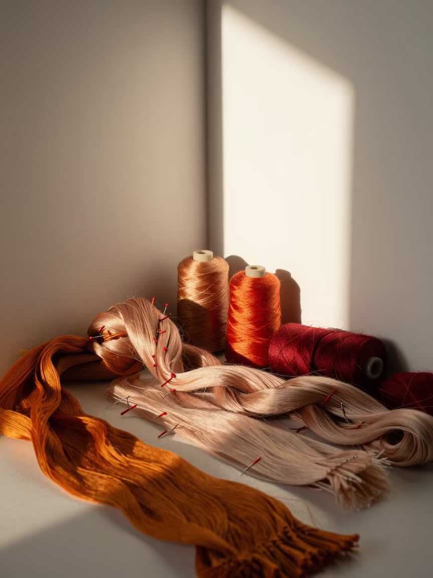 Autumn Atelier Threads and Pins Close-up in inside a couture atelier near 10th of Ramadan