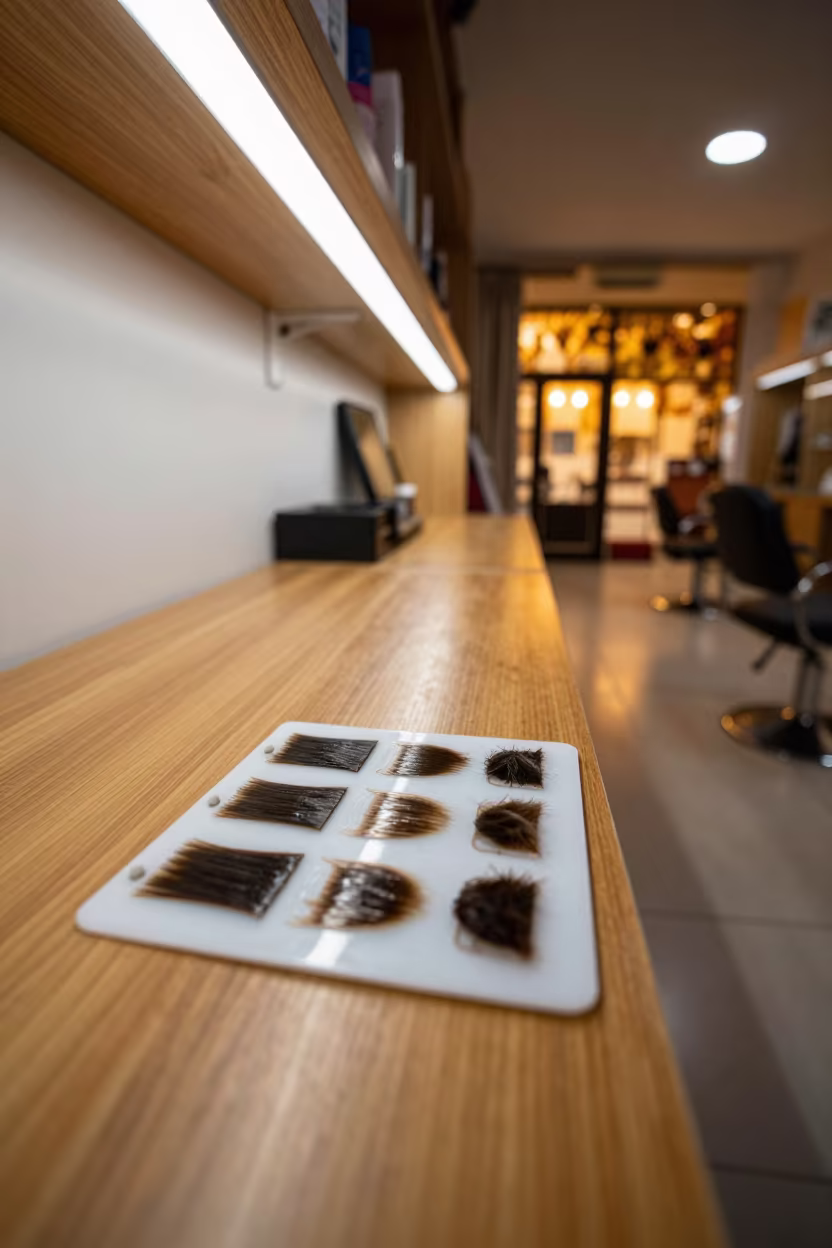 Autumn Beard Dye Patch Test Board in in a beauty supply area under white LEDs near Ghazni
