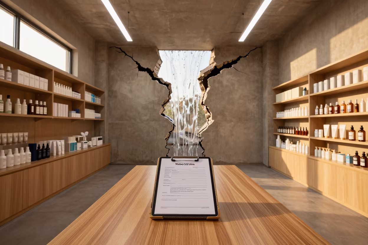 Autumn Beauty Consent Tablet with Waterfall Wall in in a beauty supply area under white LEDs near Changsha