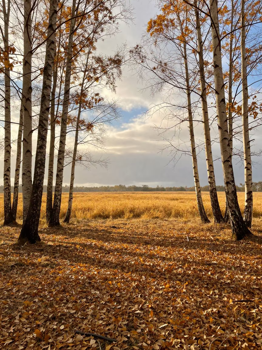 Autumn Birch Forest Golden Carpet Cuba in in a bloom-heavy meadow in Cuba