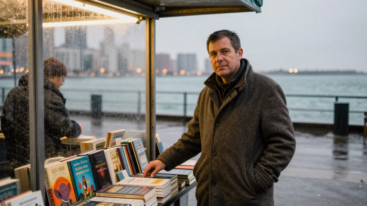 Autumn Bookseller at Chicago Harbor Edge in at a harbor edge in Bucktown, Chicago