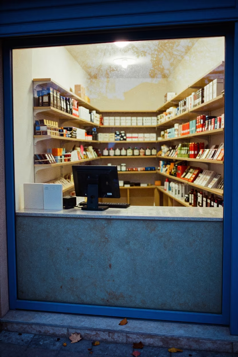 Autumn Cash Wrap Base in Essaouira Store in inside a storefront prepared for opening in Port, Essaouira