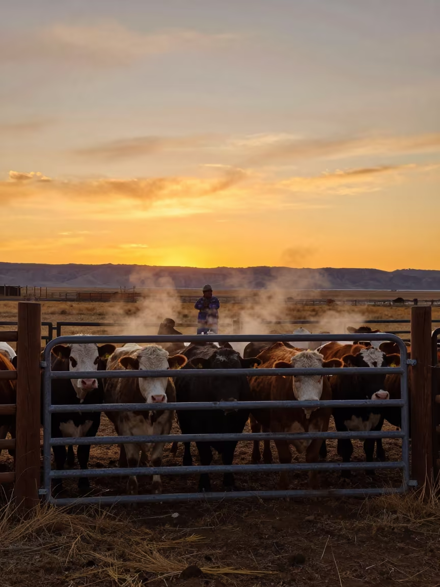 Autumn Cattle Crowding Rustic Corral Gate Utah in beside a pasture gate in Utah