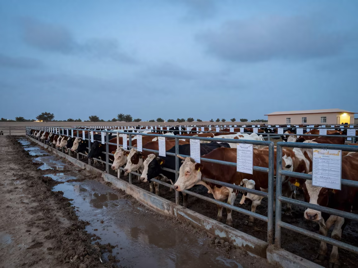 Autumn Cattle Sale Yard Qatar Twilight in inside a ranch corral in Qatar