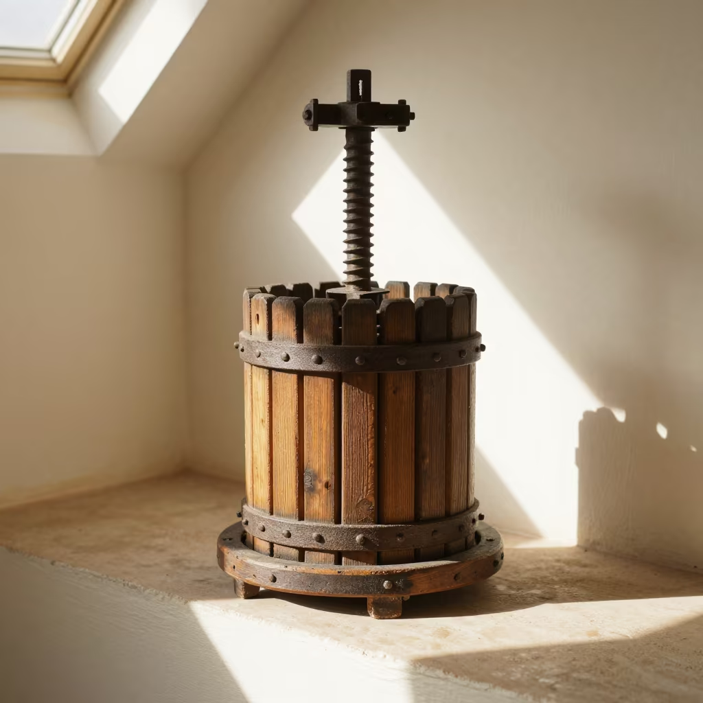 Autumn Cider Press on Display in Kenitra in on a painted display ledge in Kenitra