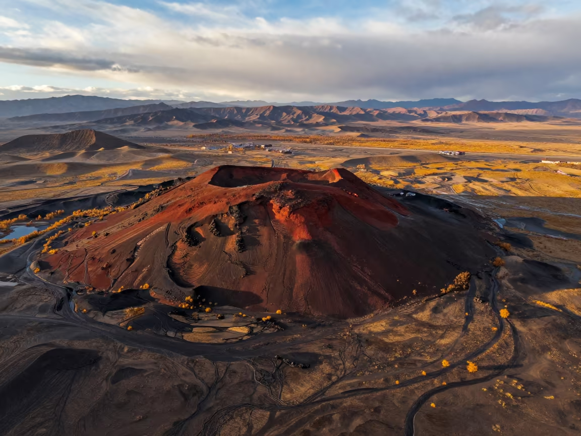 Autumn Cinder Cones Above Lhasa Desert Dunes in above dune fields and dry wadis near Barkhor, Lhasa