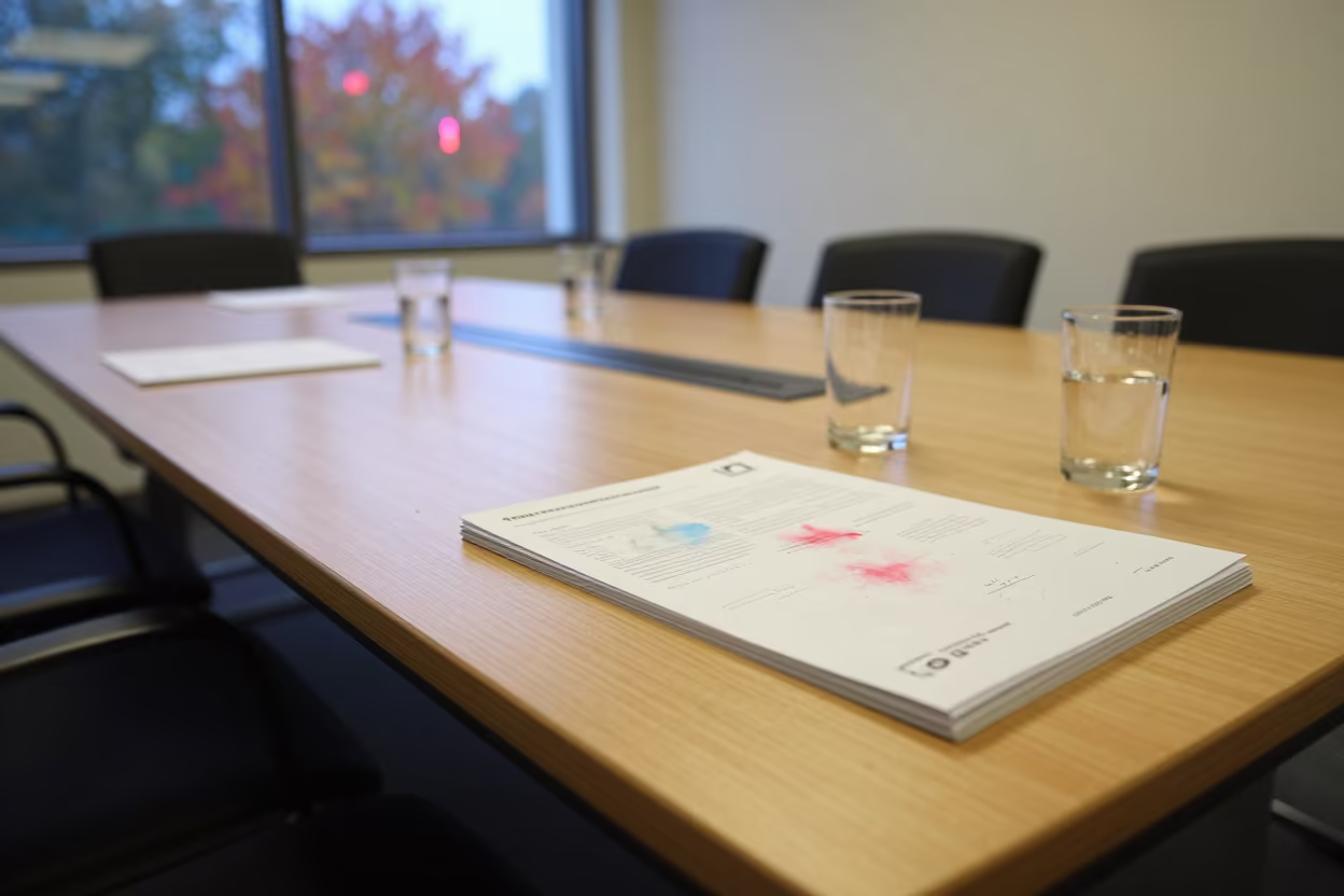 Autumn Classroom Table With Marker Stains And Handouts in inside a conference room near Çorum