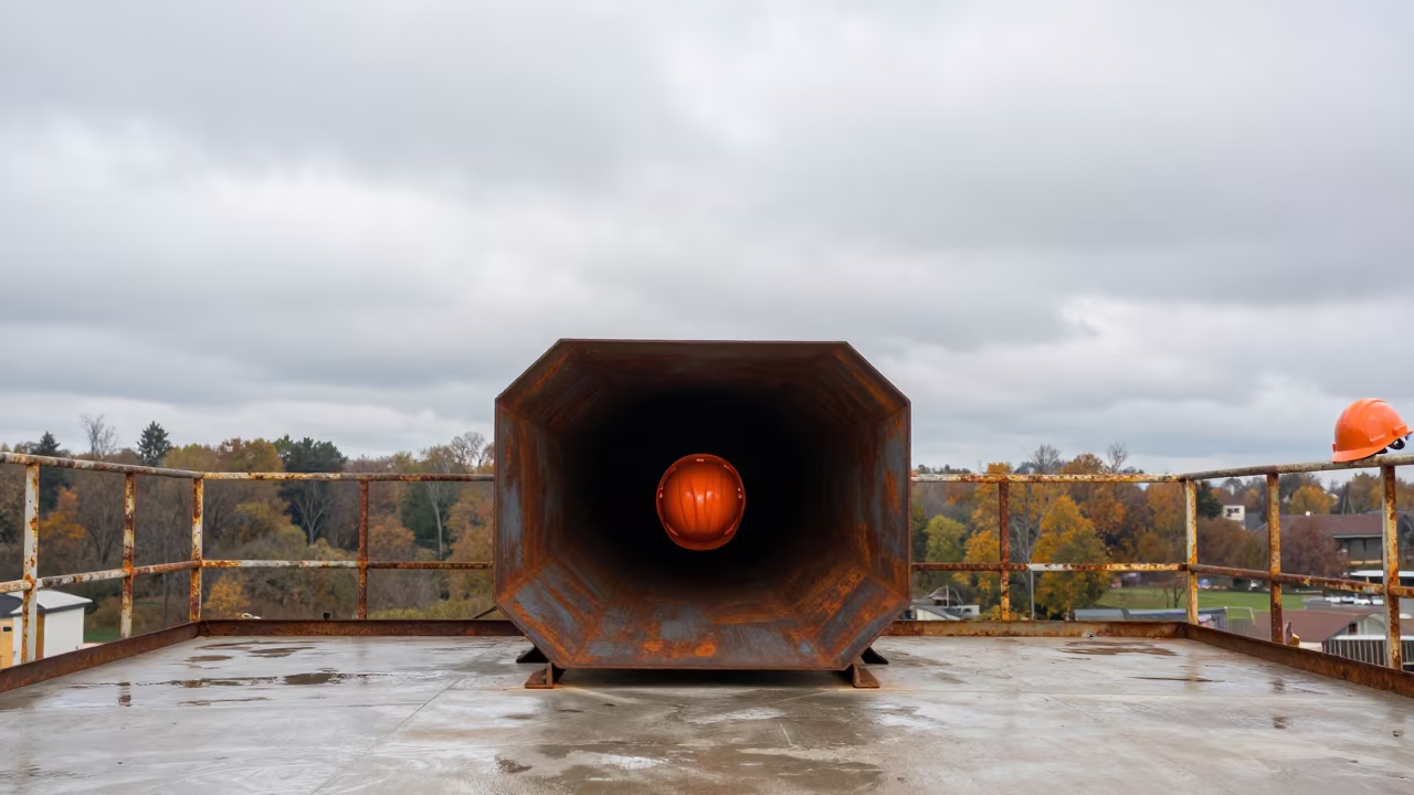 Autumn Construction Deck Demolition Chute Veneto in on an active construction deck in Veneto