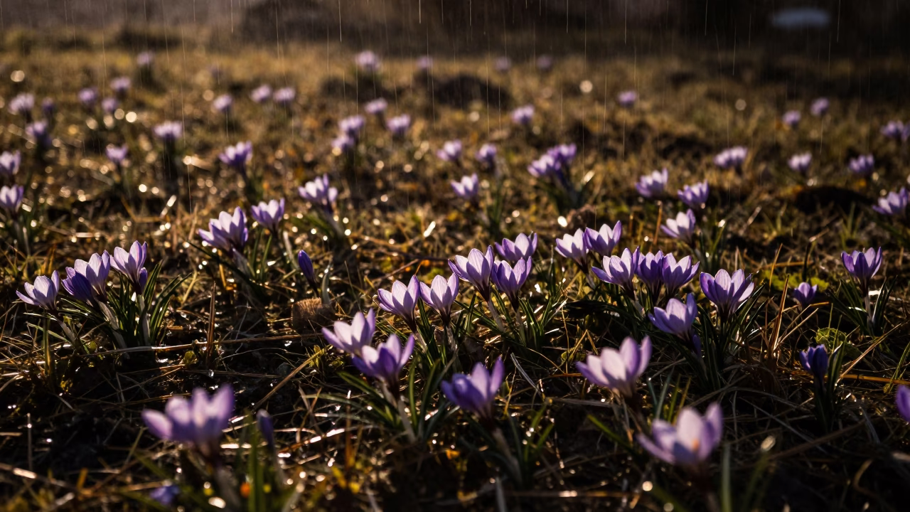 Autumn Crocus Meadow in Bahrain Predawn in in Bahrain