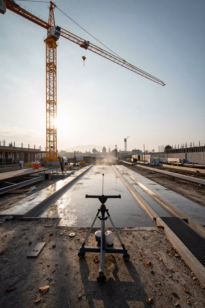 Autumn Curing Sprayer Stand Greek Island Crane Site in beneath a tower crane on open ground in the Greek Islands