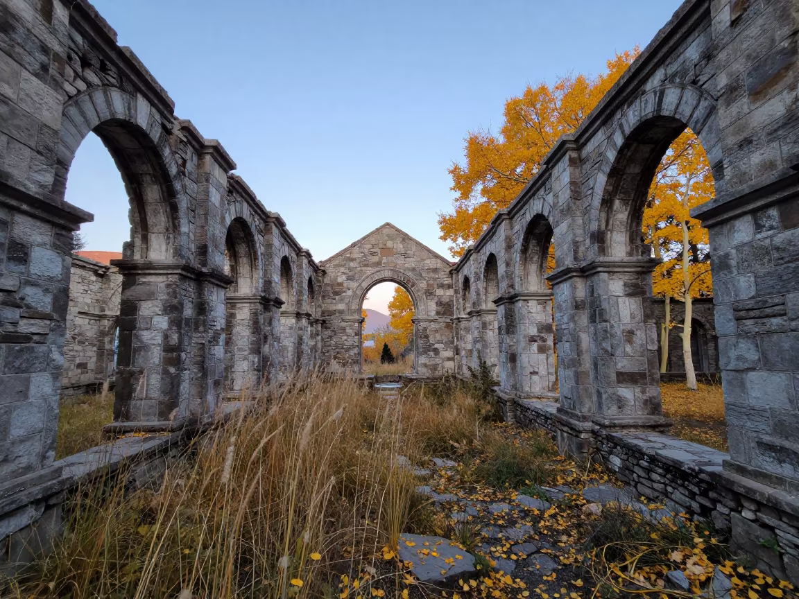 Autumn Dawn in Wyoming Cloister Garden in in a cloister garden in Wyoming