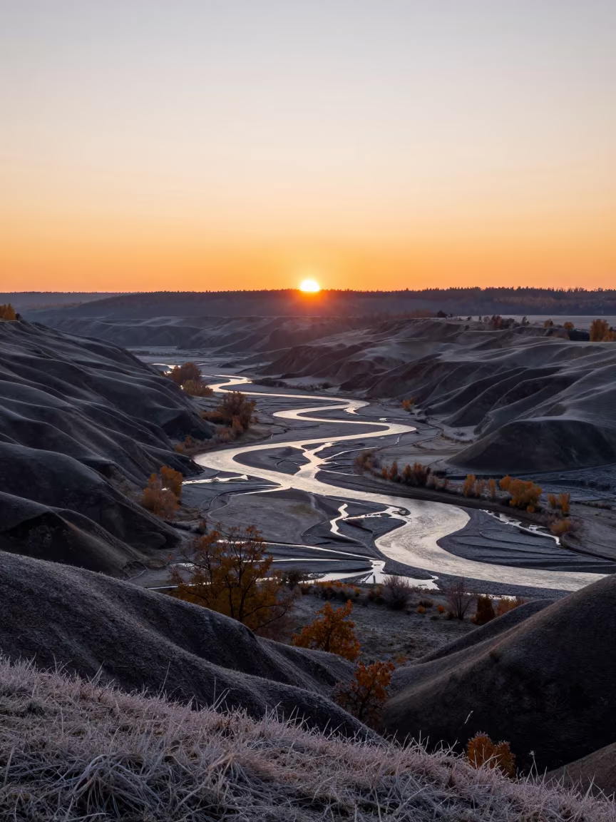 Autumn Delta Silhouette at Sunset from Ridge in from a ridge above layered foothills near Potsdam