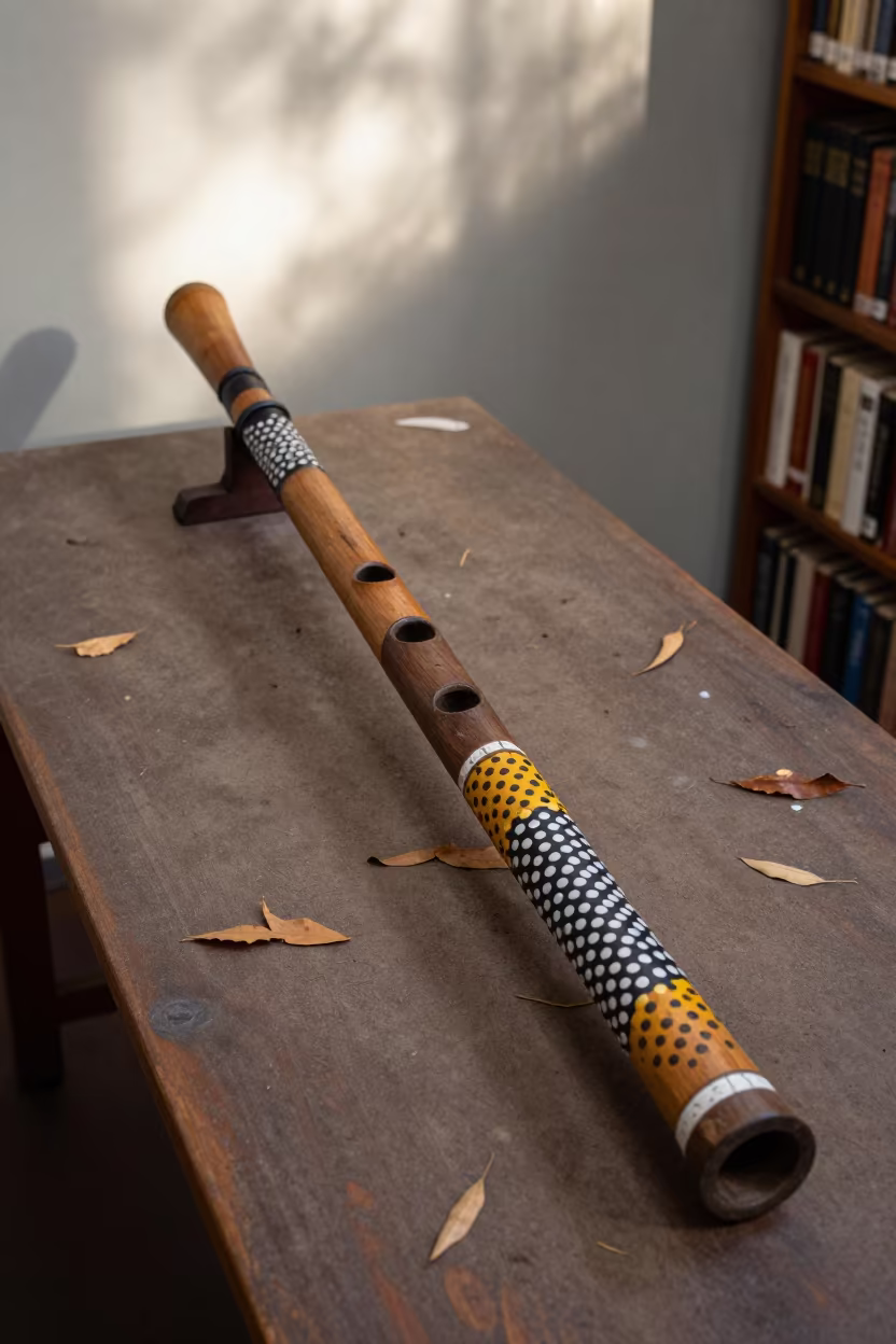 Autumn Didgeridoo on Library Table Dawn in on a dusty library table in Surry Hills, Sydney