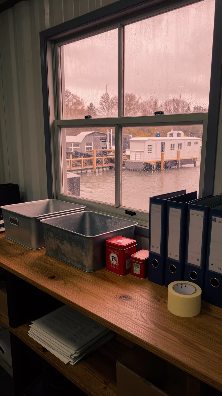 Autumn Dispatch Office with Alphabet Tin and Binders in inside a dispatch office above the dock in Lobamba