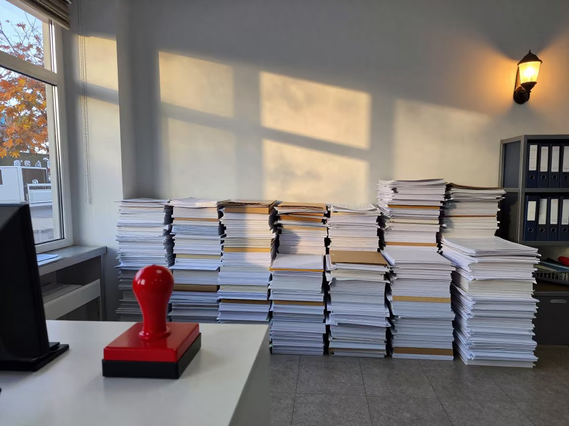 Autumn Dispatch Office Stamp Pad Near Bursa Dock in inside a dispatch office above the dock near Bursa