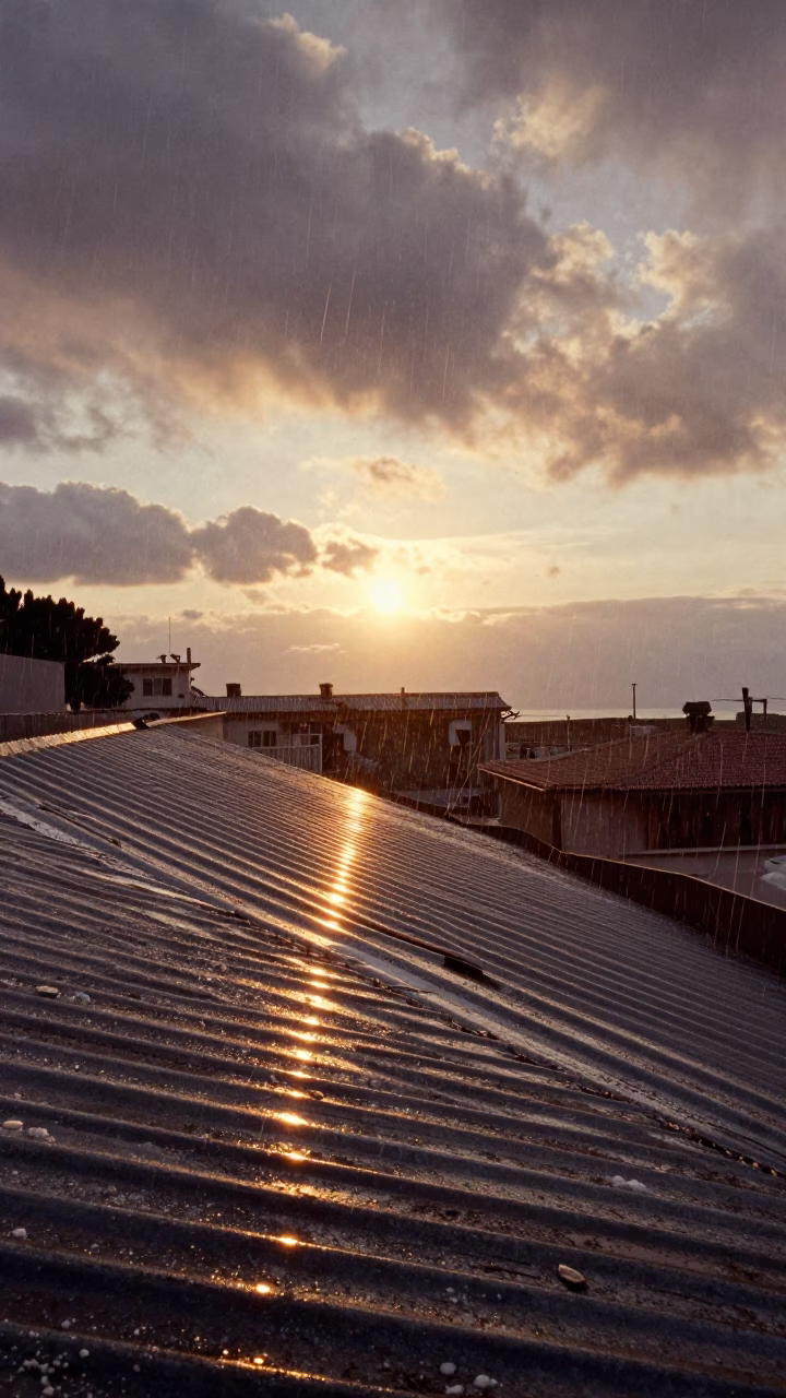 Autumn Downpour on Monaco Iron Roof in beneath fast-moving cloud bands in Monaco