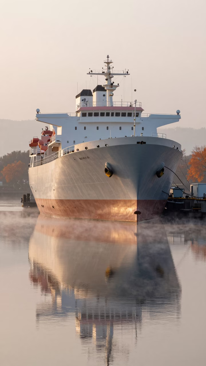 Autumn Dry Dock Ship Hull Mist Dawn in on a wind-open causeway in United States