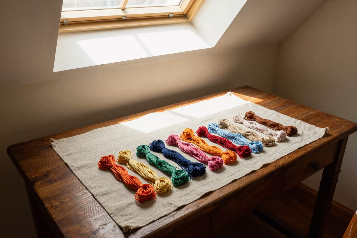 Autumn Thread on Dusty Library Table in Jamestown in on a dusty library table in Jamestown, Accra