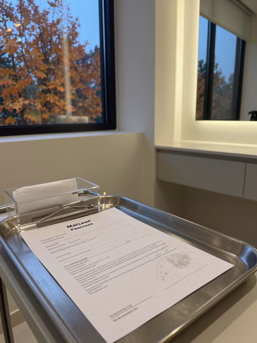 Autumn Evening Consent Form on Tray in inside a skincare treatment room near Mallawi