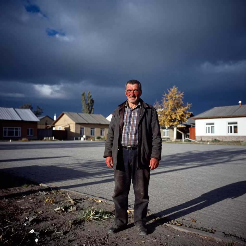 Autumn Farmer Portrait Near Jizzakh in at the edge of a village square near Jizzakh