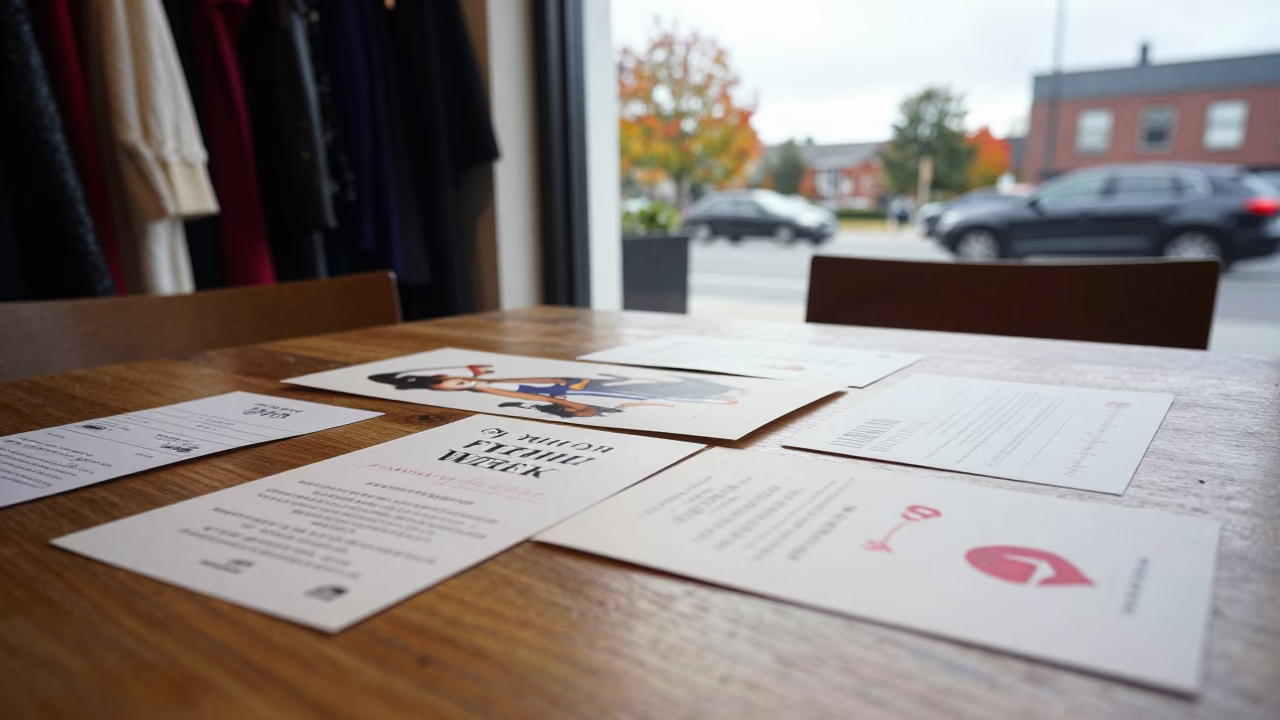 Autumn Fashion Week Table With Lipstick and Invites in inside a couture atelier near Victoria