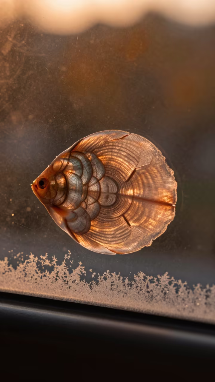 Autumn Fish Scale Rings on Frost Window in along a frost-edged windowpane in Hangzhou