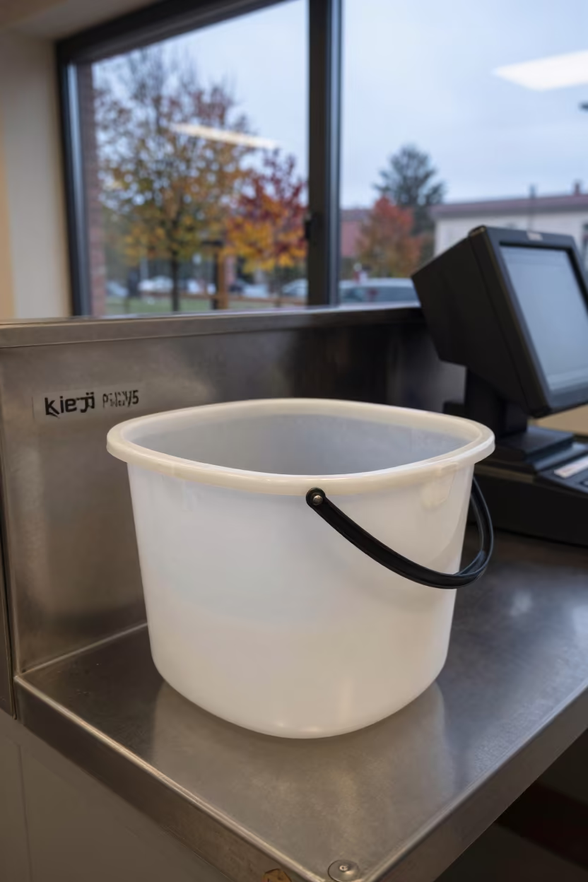 Autumn Garden Bucket at Kielce Checkout in at a checkout lane under flat store light in Kielce