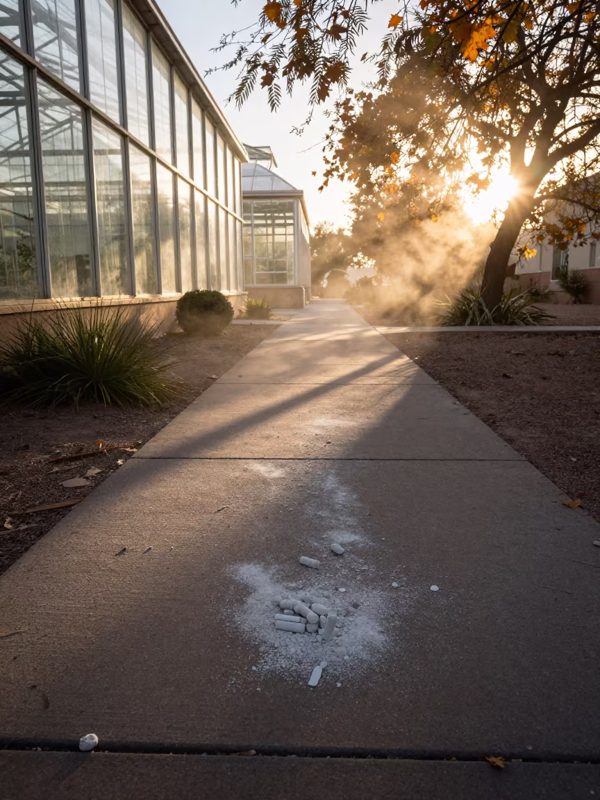 Autumn Greenhouse Path Morning Steam Phoenix in along a schoolyard walkway near Phoenix