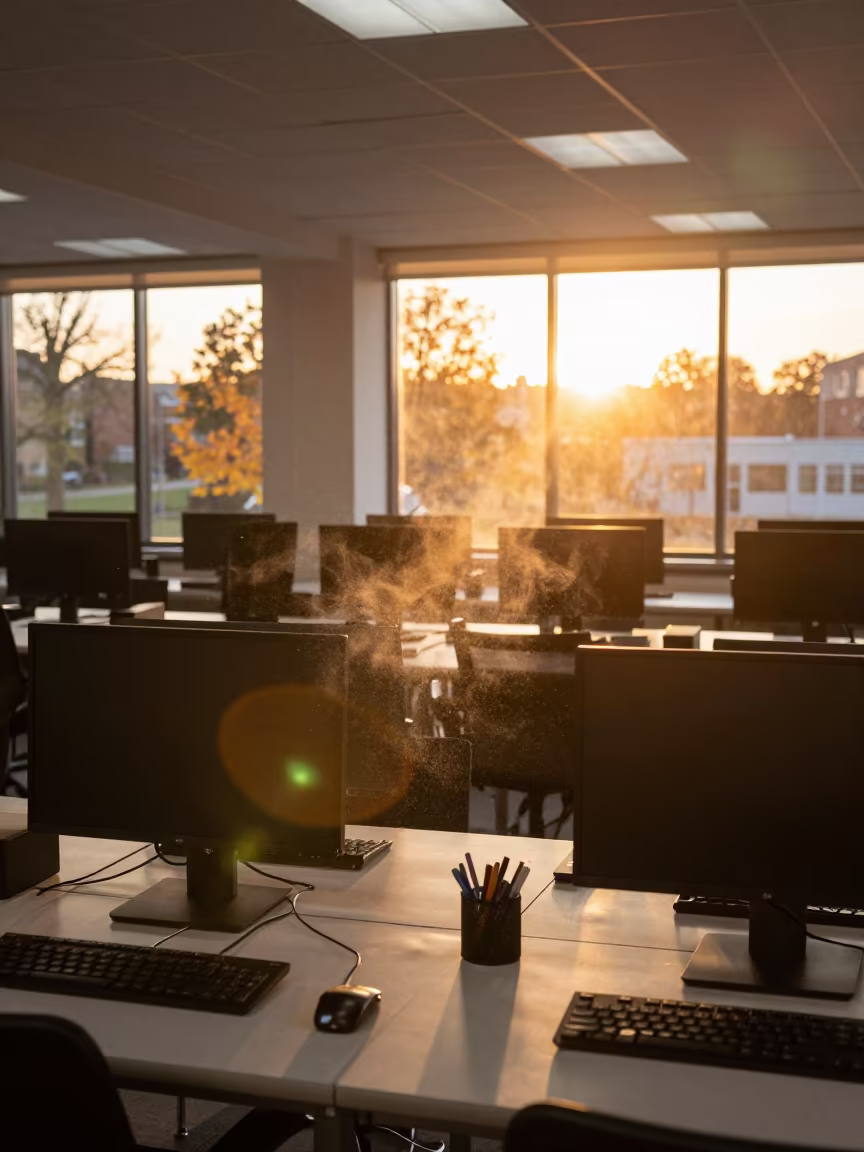 Autumn Honey Light in Manchester Computer Lab in in a computer lab before lessons in Manchester