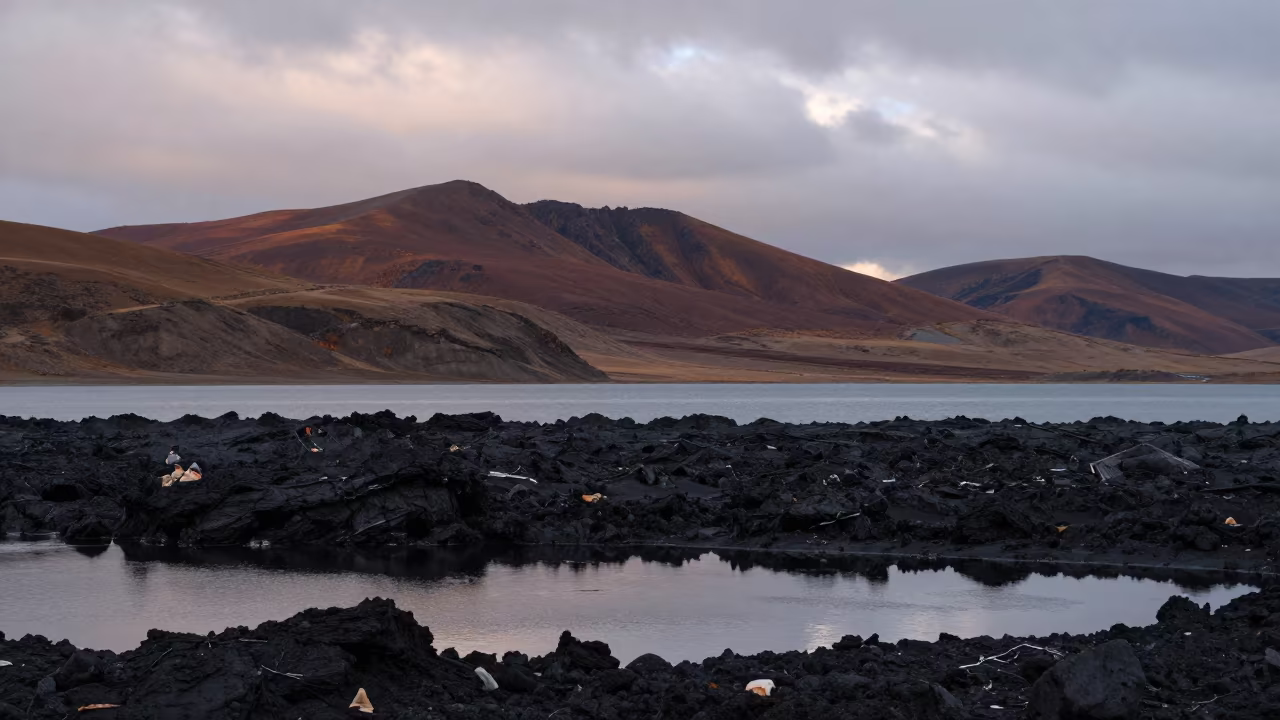 Autumn Lava Plain Lake Reflections Thimphu in from a ridge above layered foothills near Thimphu