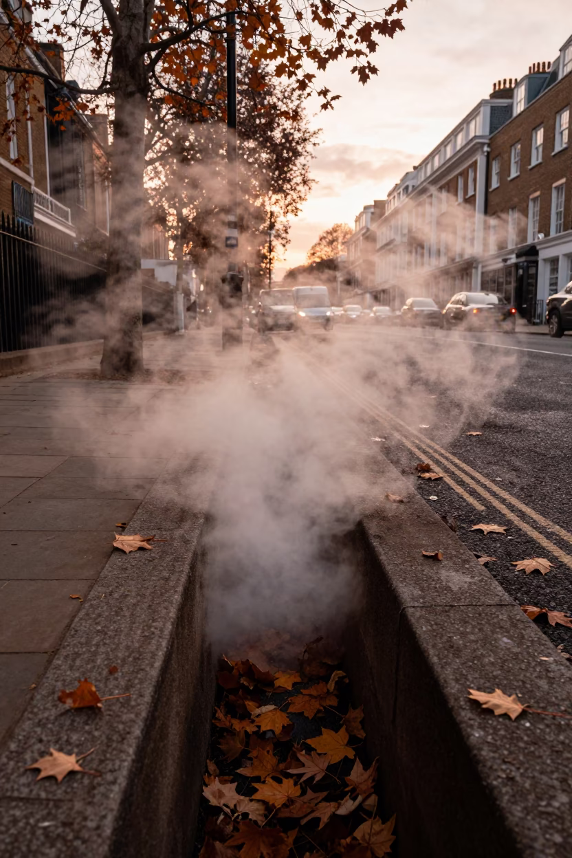 Autumn Leaves at Copper-toned Light Before Dusk in London in in London, United Kingdom