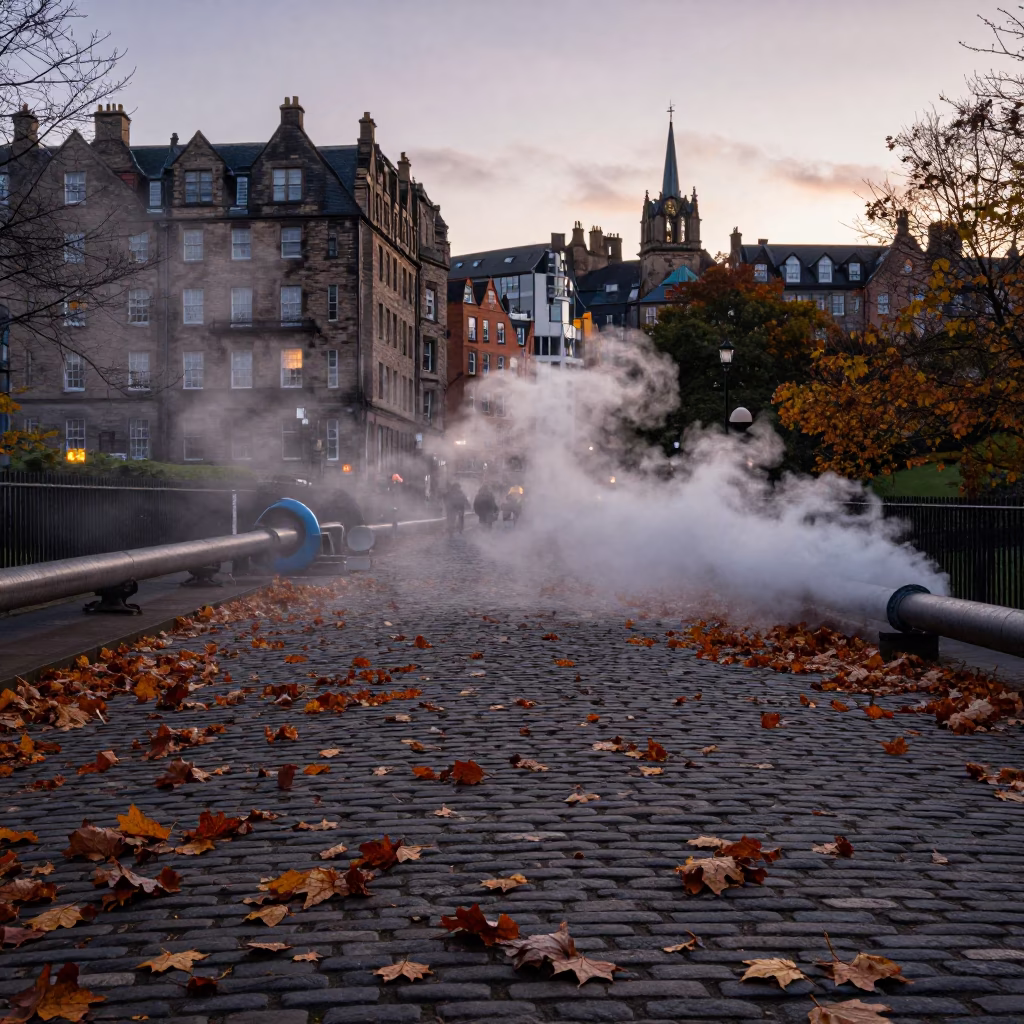 Autumn Leaves in Edinburgh at Nautical Dawn Light in in Edinburgh, United Kingdom