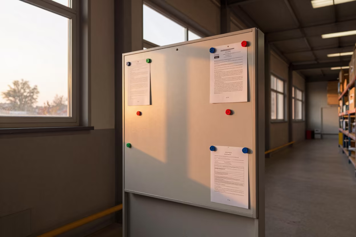 Autumn Light on Bologna Yard Magnet Board in inside a warehouse aisle in Bologna