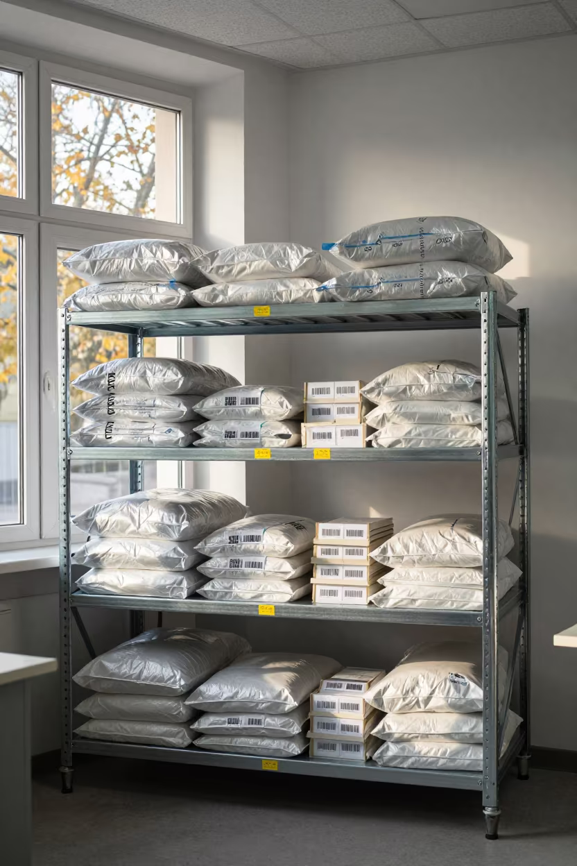 Autumn Logistics Shelf with Parts and Cards in inside a dispatch office above the dock in Sivas