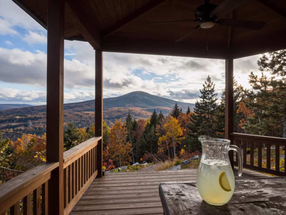 Autumn Mountain Path Lemonade Pitcher and Fan in on a mountain path near St Petersburg