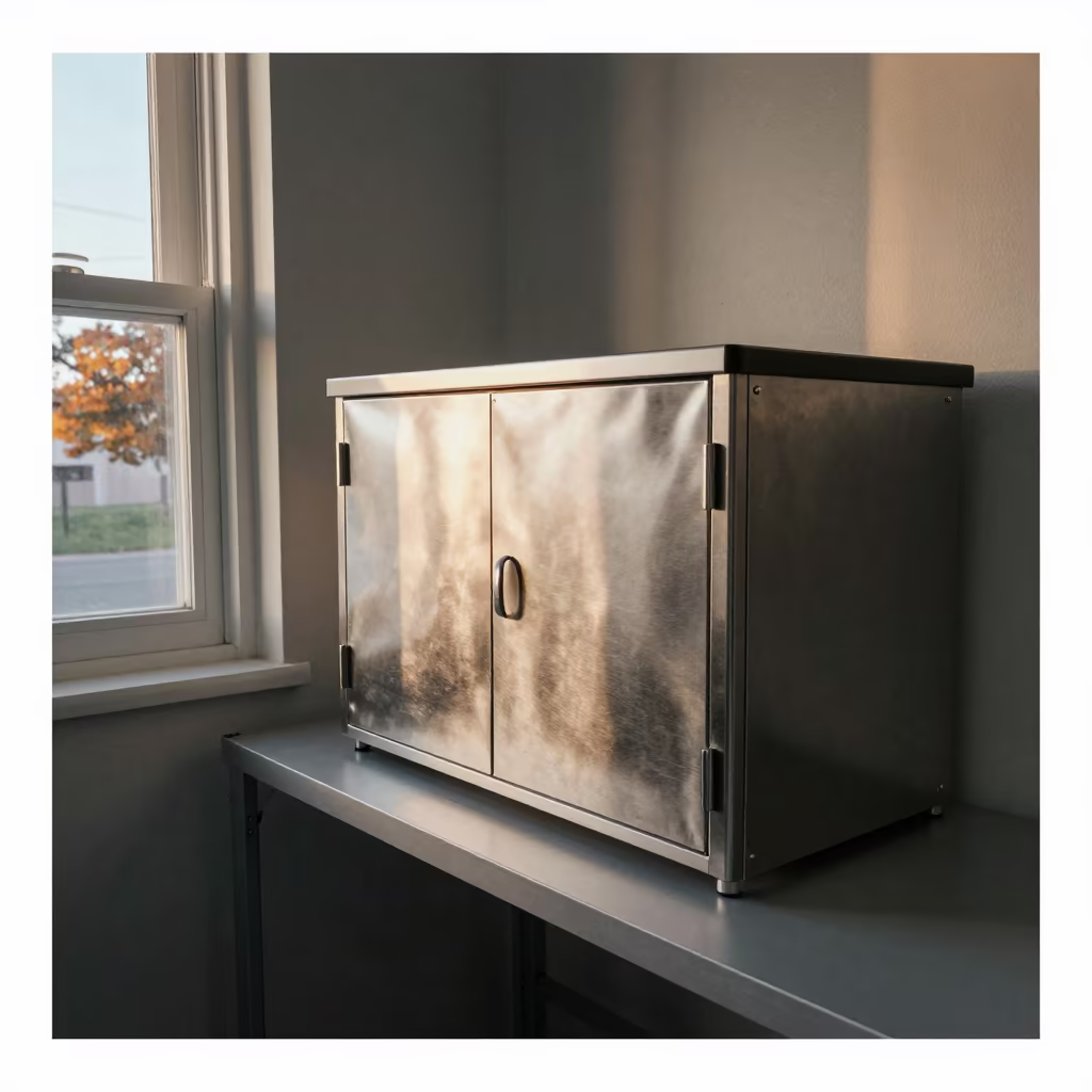 Autumn NICU Supply Cubby Daylight Curtains in on a workshop shelf in Port Elizabeth