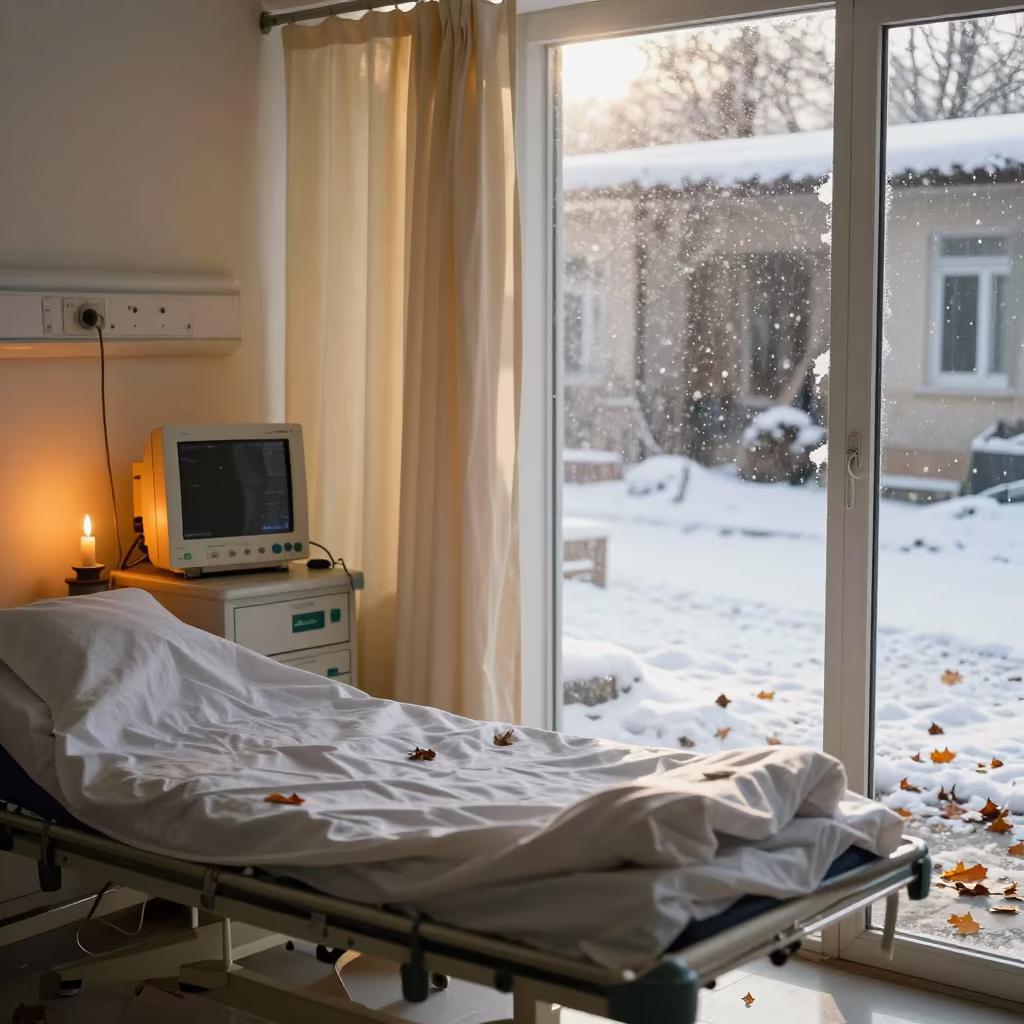 Autumn Night Surgical Bay with Snow and Sun in inside an imaging suite in Kabul