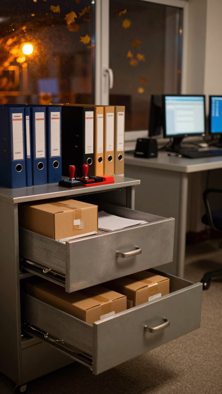 Autumn Office Drawer Night Operations Center in in an operations center under monitor glow near Obninsk