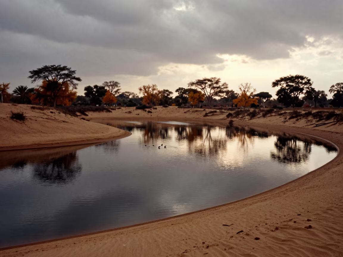 Autumn Oxbow Lake Silhouette Monsoon Near Nouakchott in near Nouakchott