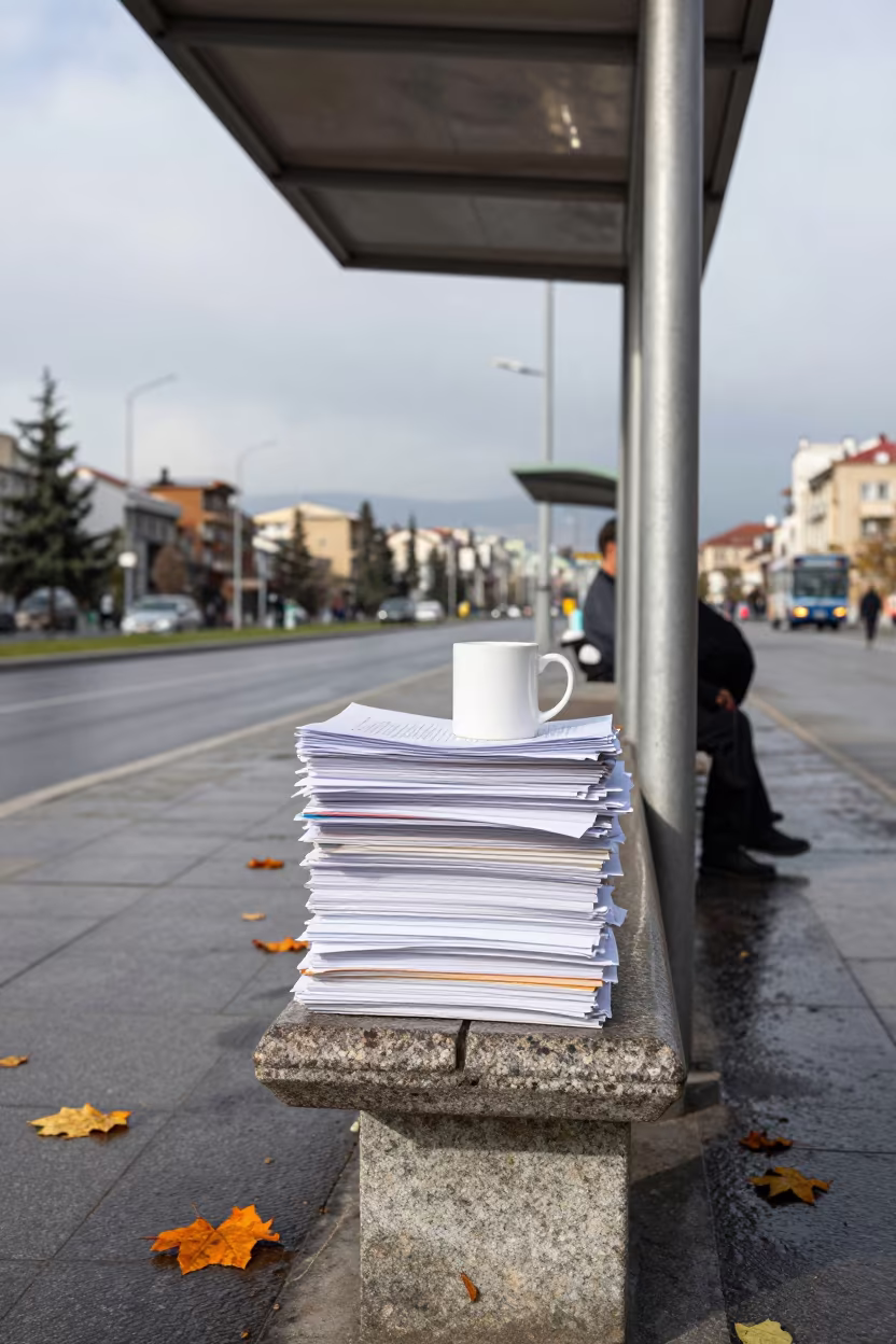 Autumn Petition Stack at Yerevan Transit Stop in in a public square near Yerevan