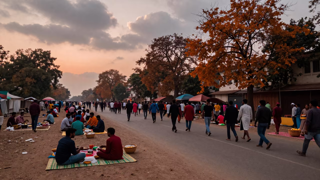 Autumn Picnic in Copper Light Jhansi Street in at a festival street procession in Jhansi