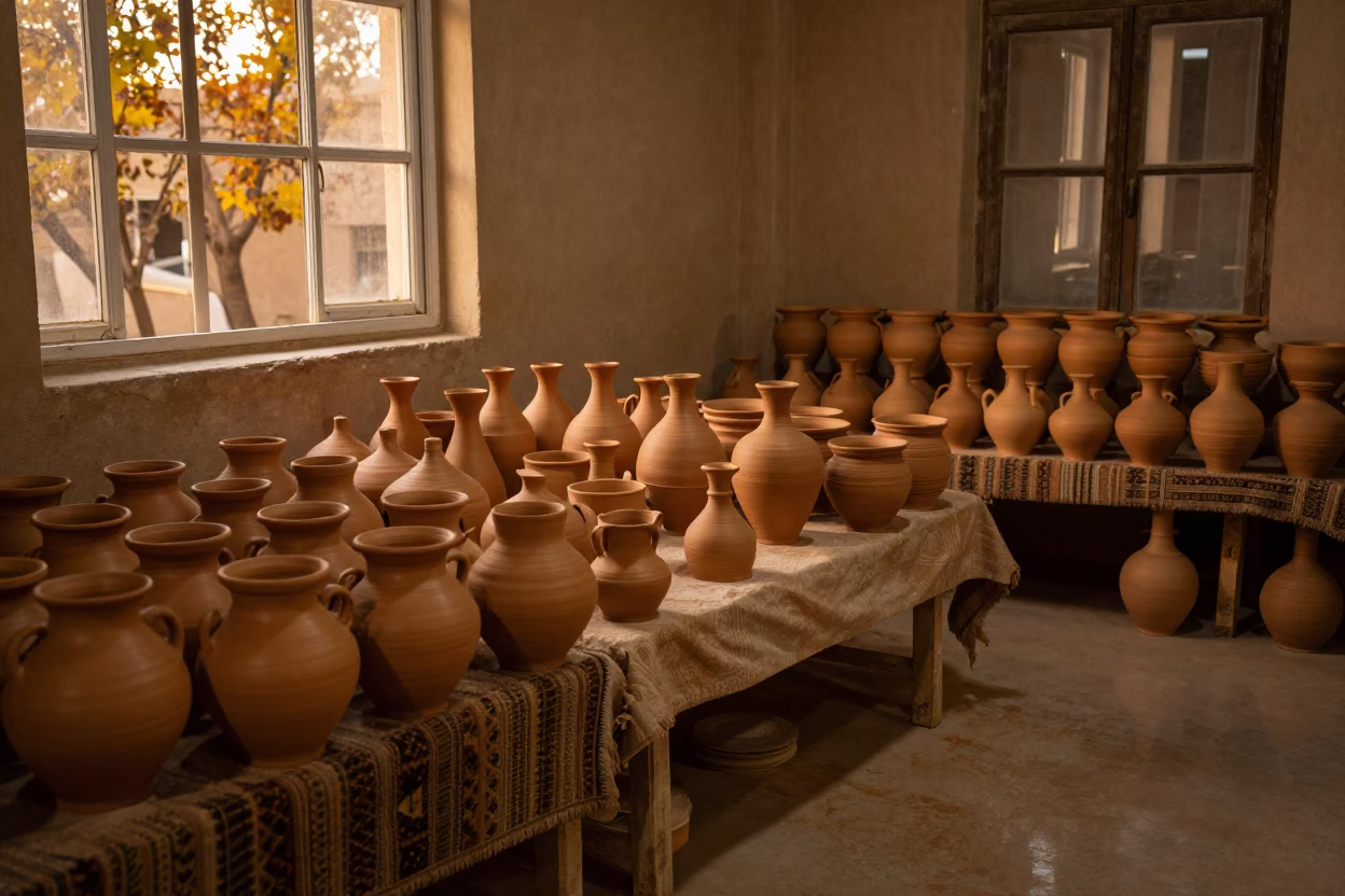 Autumn Pottery Market in Baqubah in on a textile-covered table in Baqubah