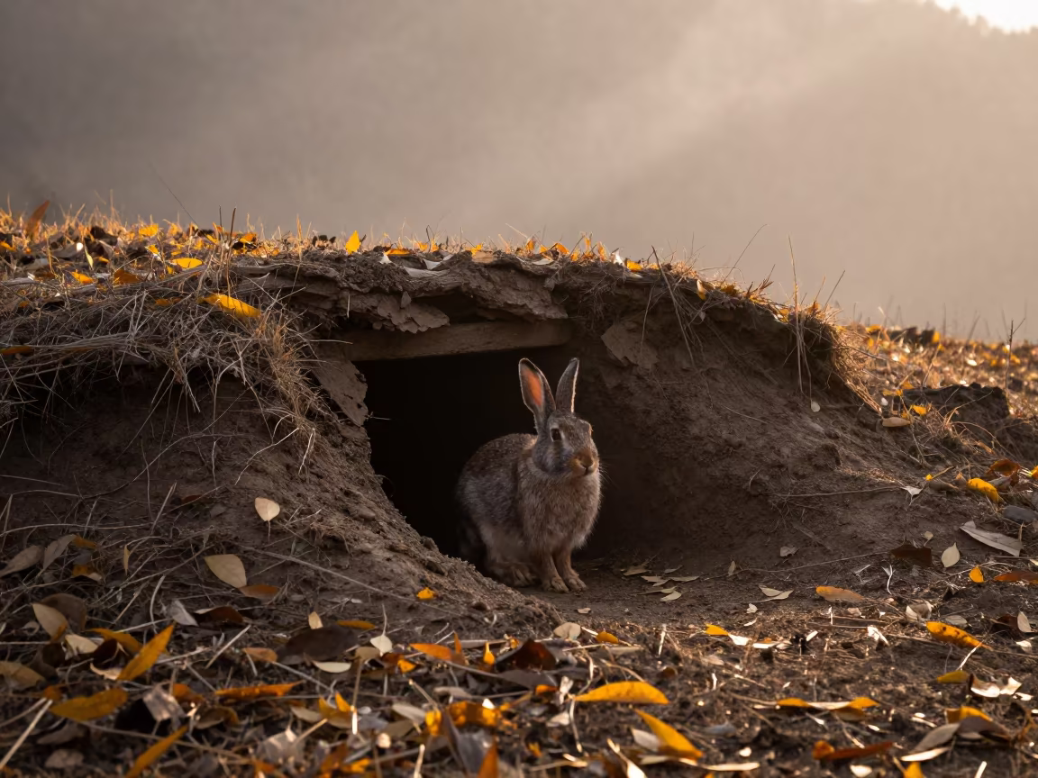 Autumn Rabbit at Guizhou Ridge Dawn Shadow in on a wind-scoured ridge in Guizhou