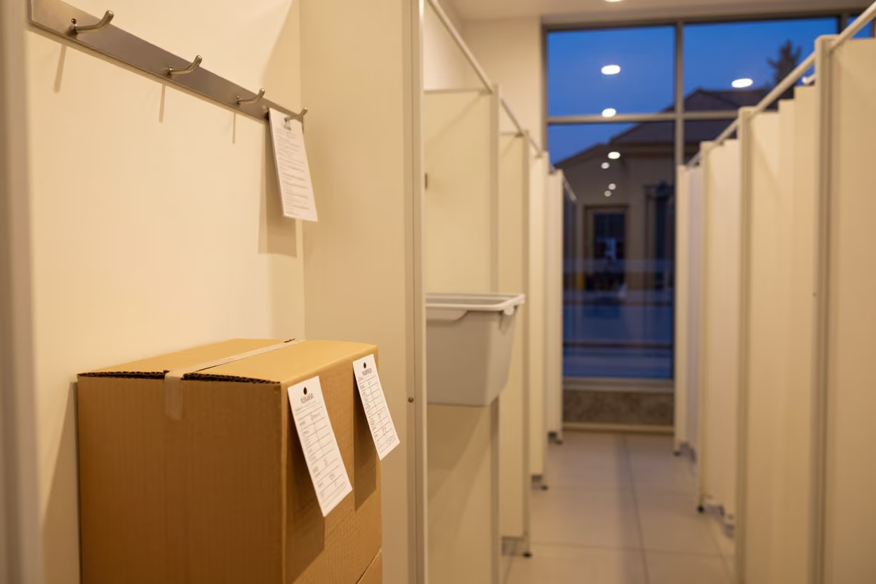 Autumn Rain Check Box in Kutaisi Fitting Room in inside a fitting room corridor in Kutaisi