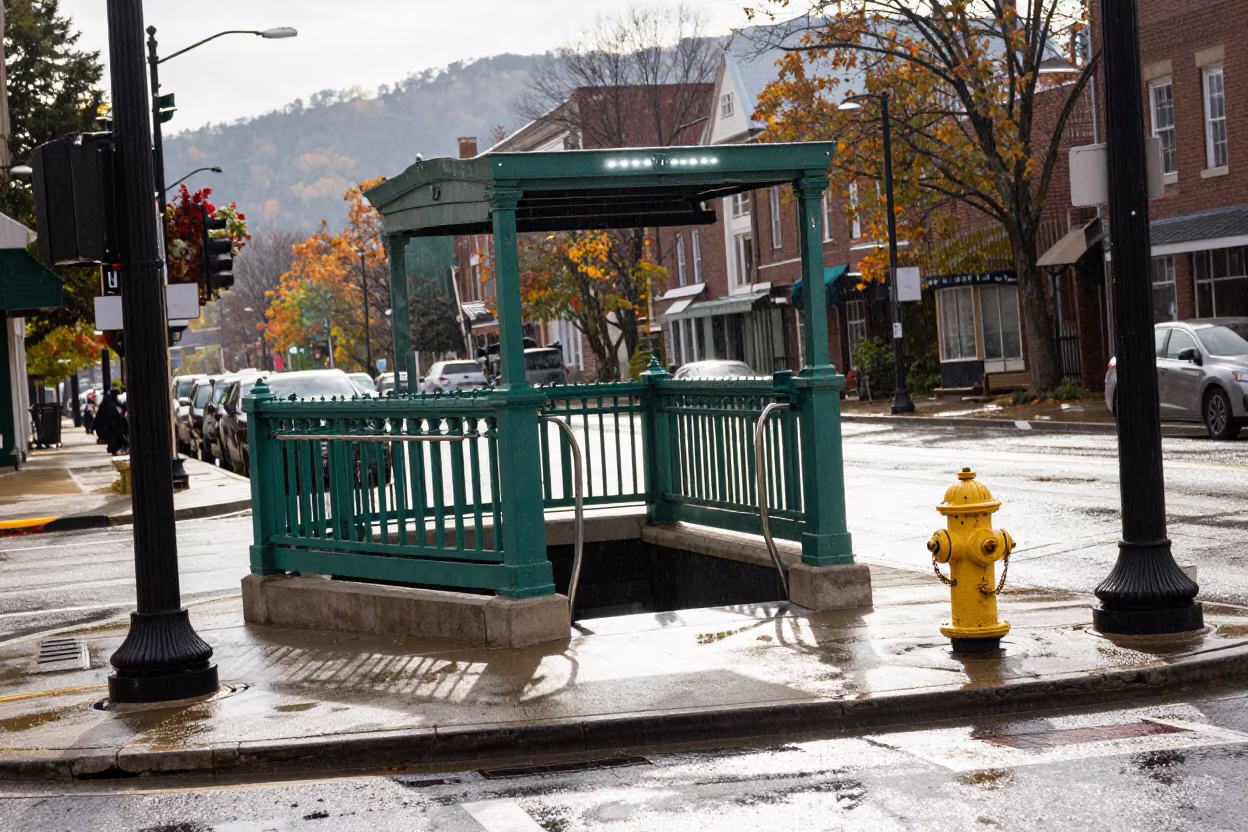 Autumn Rain on Metro Street Corner Spotsylvania in outside a metro entrance in Spotsylvania County